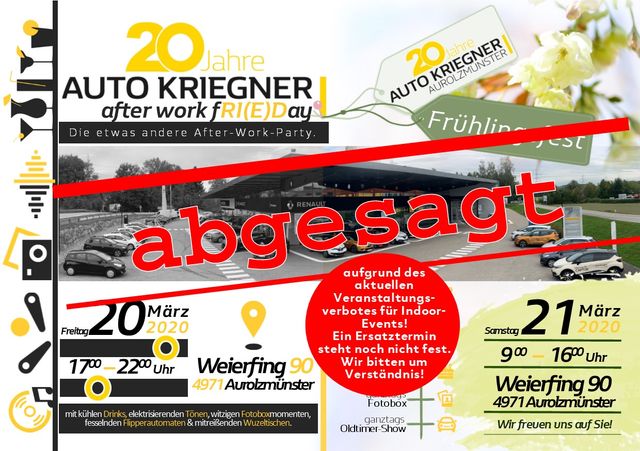 20 Jahre Auto Kriegner Aurolzmünster: ABGESAGT